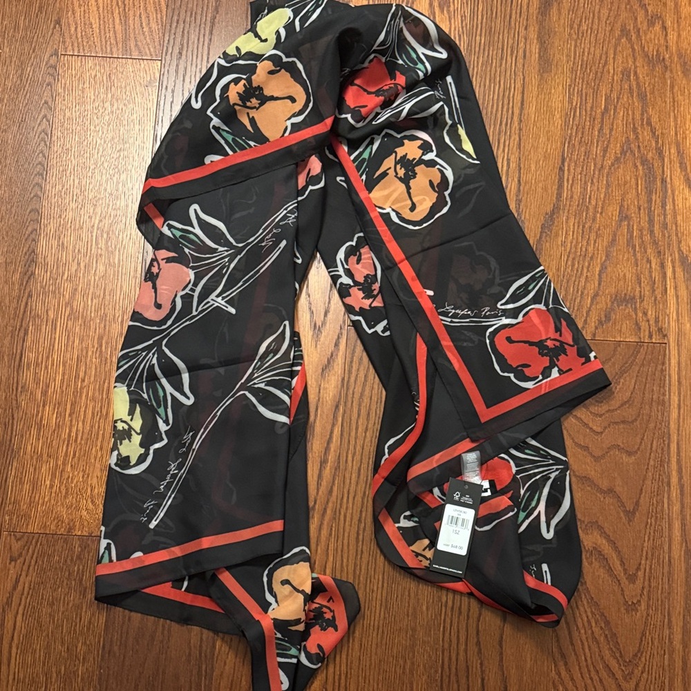 Karl Lagerfeld Black and Red Floral Scarf